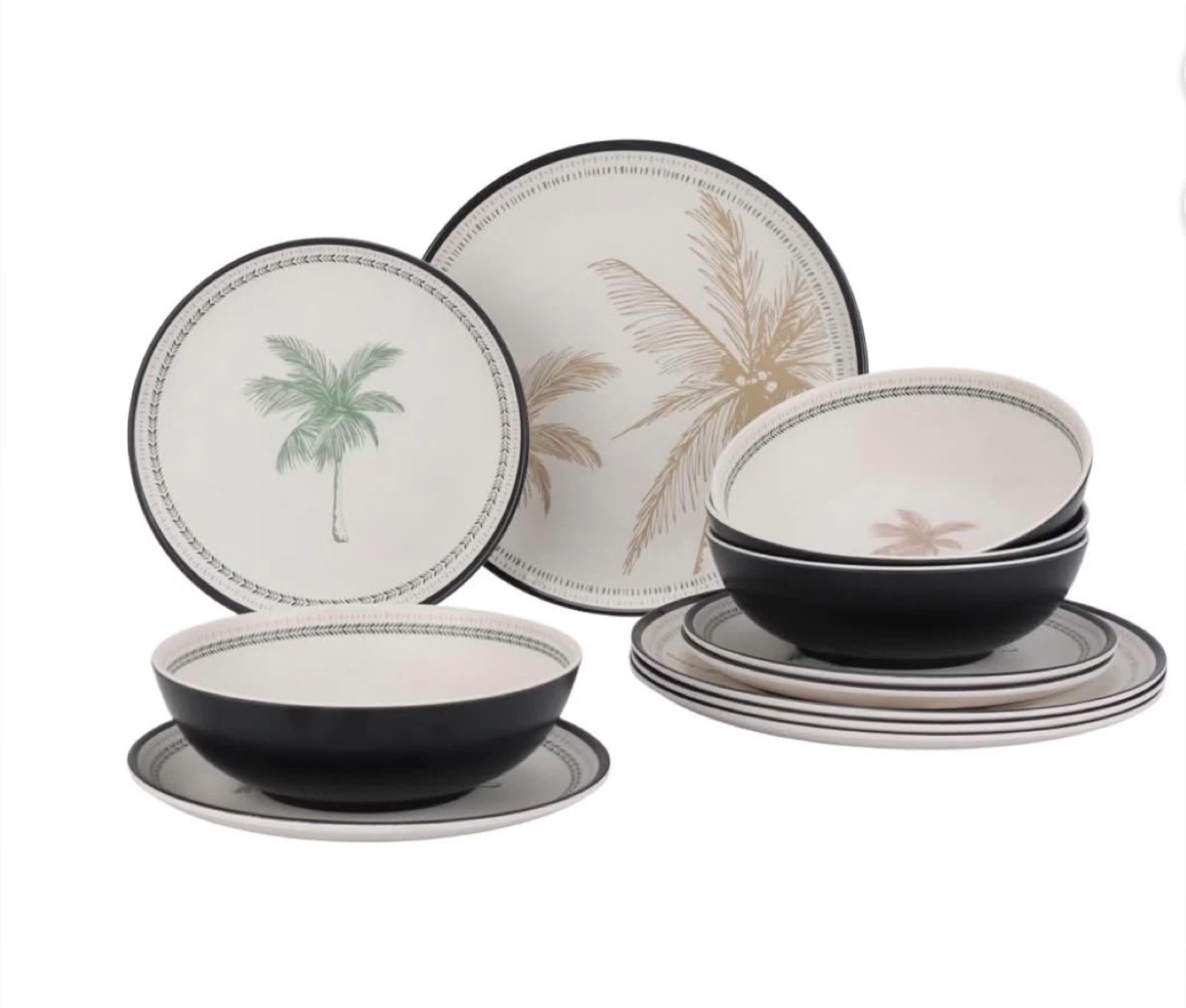 12 piece Palm Tree design melamine Dinnerware Set
