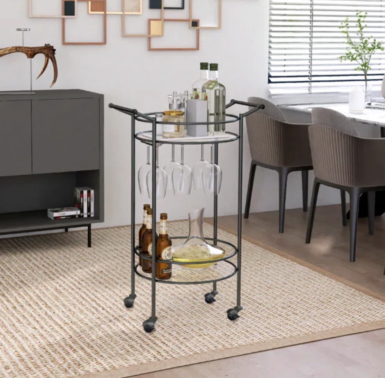 Mirrored Bar Cart with Wheels