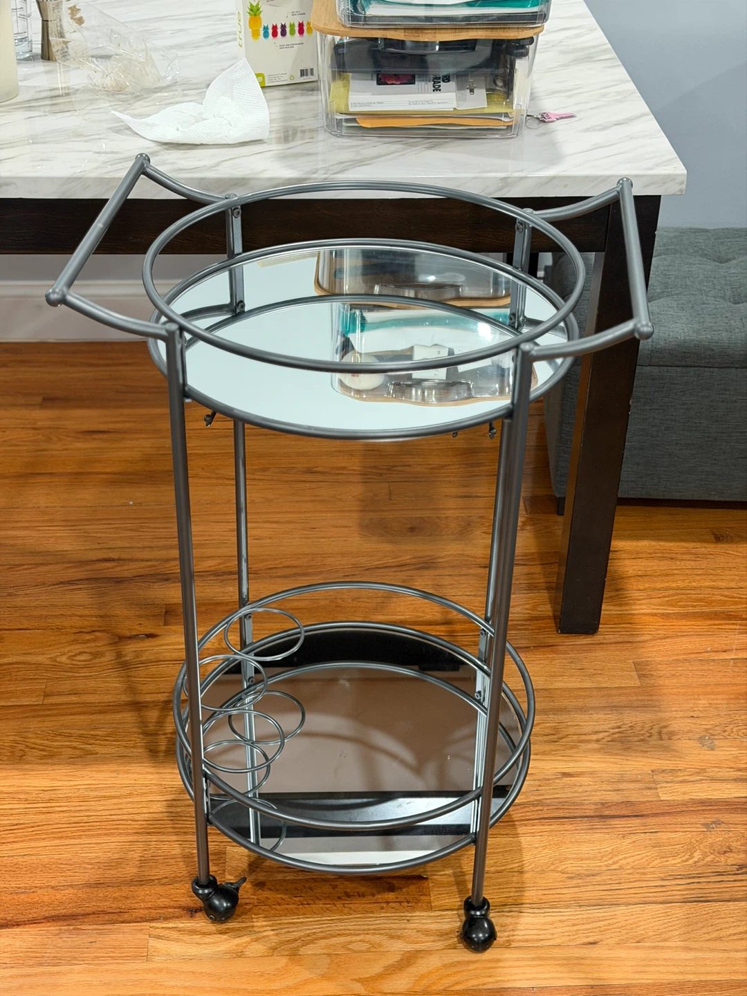 Mirrored Bar Cart with Wheels - photo 2