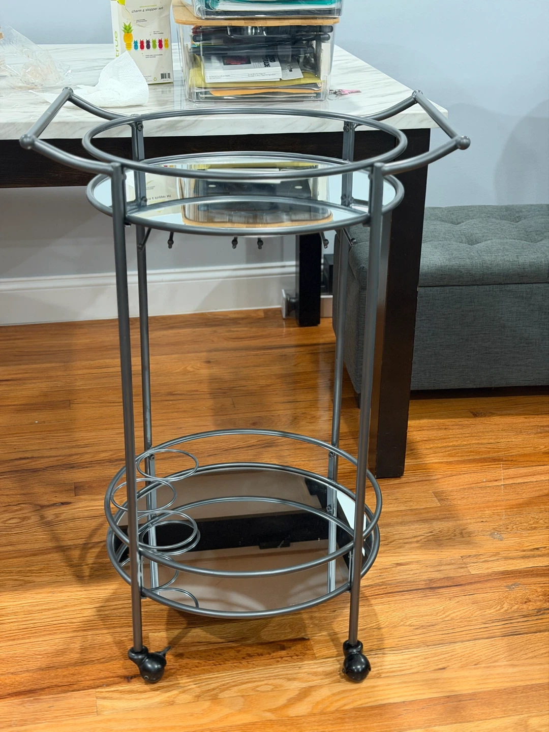 Mirrored Bar Cart with Wheels - photo 3