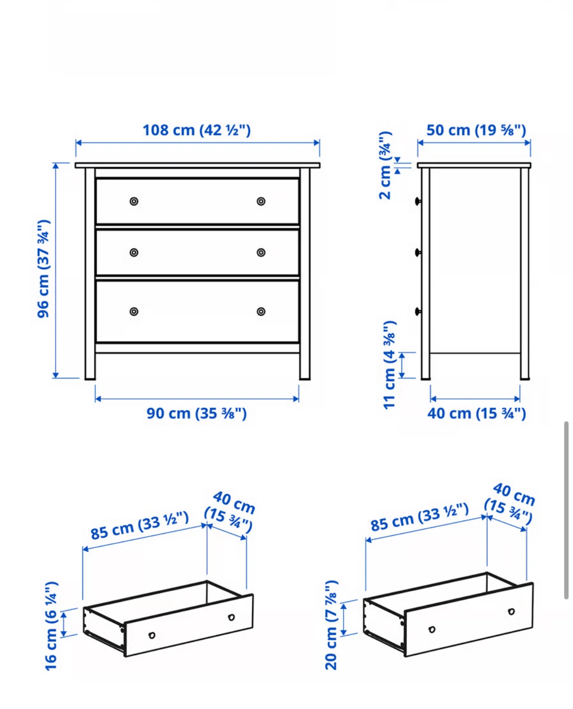 IKEA HEMNES wooden dresser with 3 drawers in black brown colour - photo 5