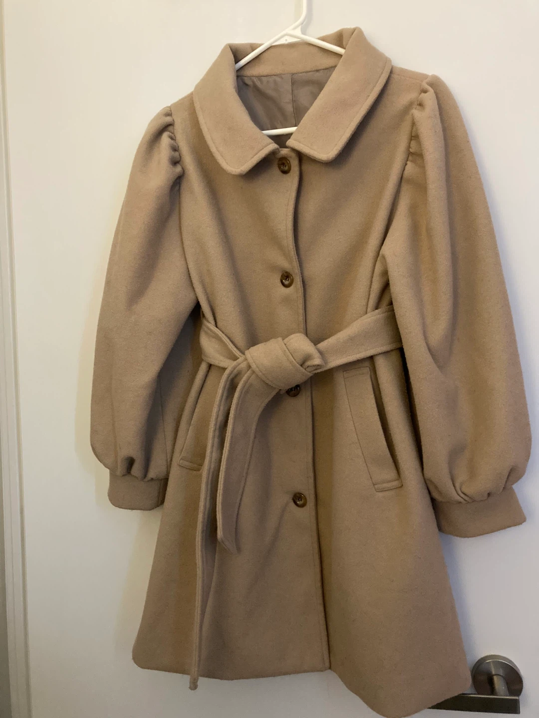 Camel Beige Button-Up Coat with Belt