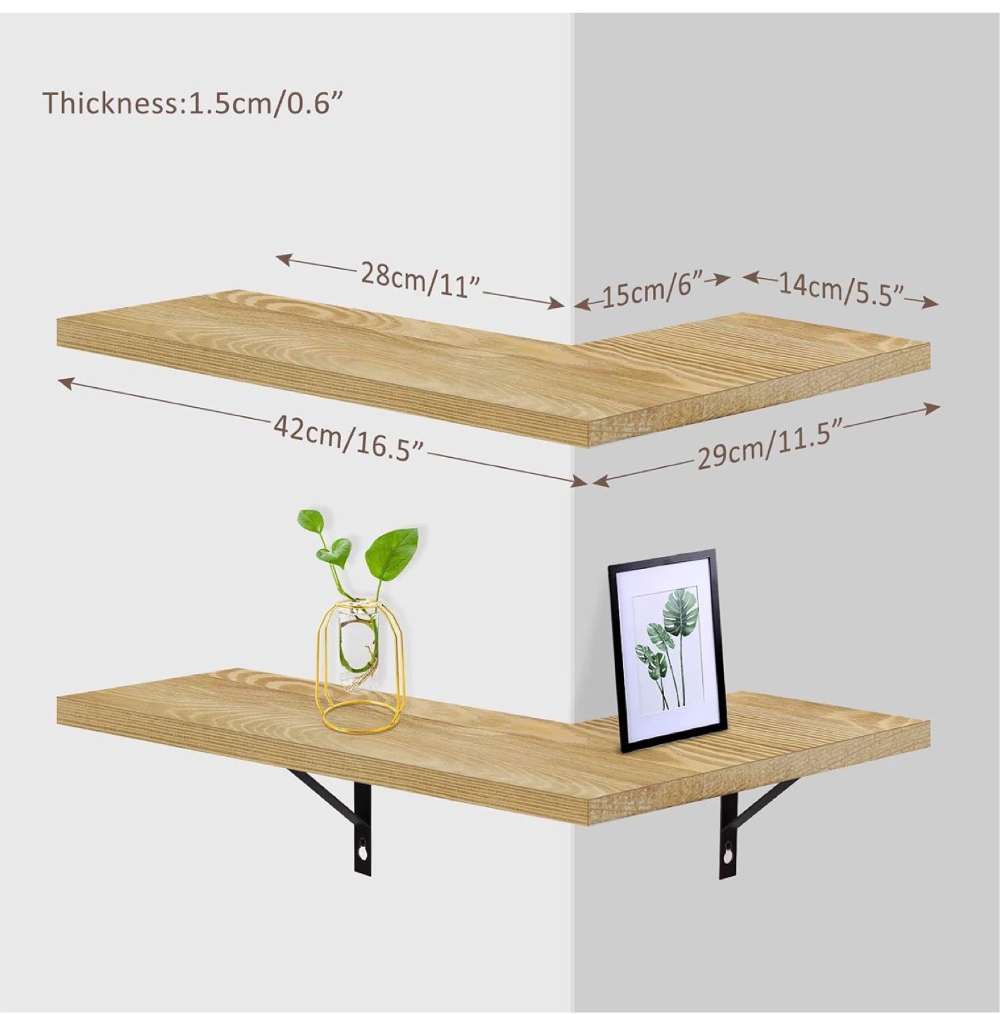 Befayoo Corner Floating Wall Shelves - Pine Wood - photo 2