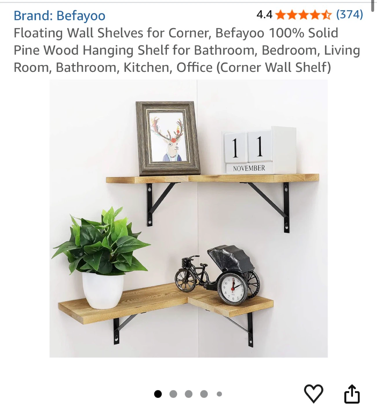Befayoo Corner Floating Wall Shelves - Pine Wood - photo 3