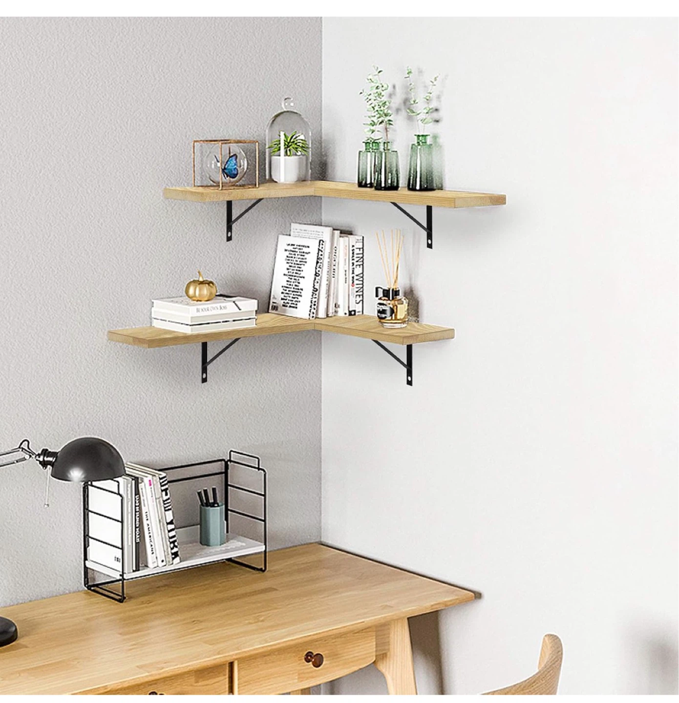 Befayoo Corner Floating Wall Shelves - Pine Wood - photo 4
