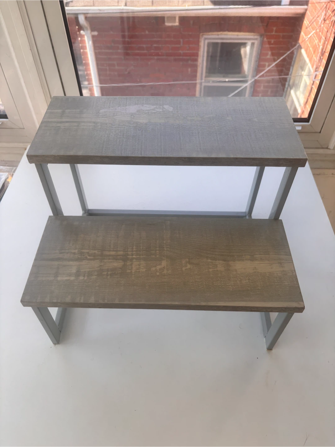 Two-Tiered Wood Display Shelf