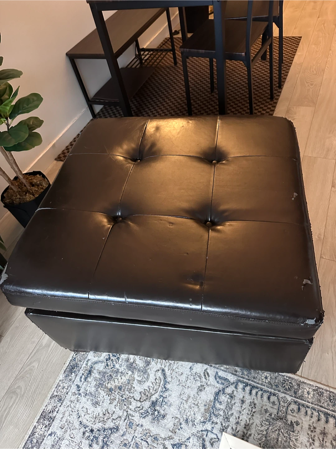 Brown Faux Leather Storage Ottoman
