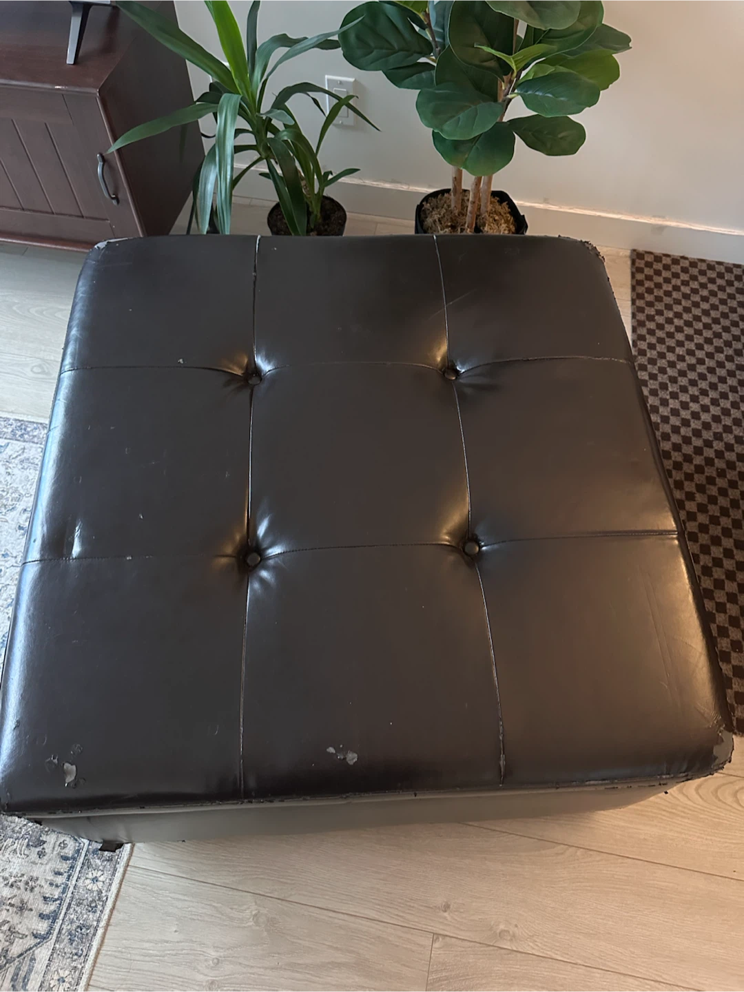 Brown Faux Leather Storage Ottoman - photo 2
