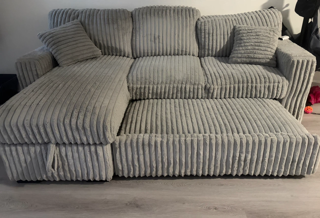 Gray Corduroy Sectional Sofa - photo 2