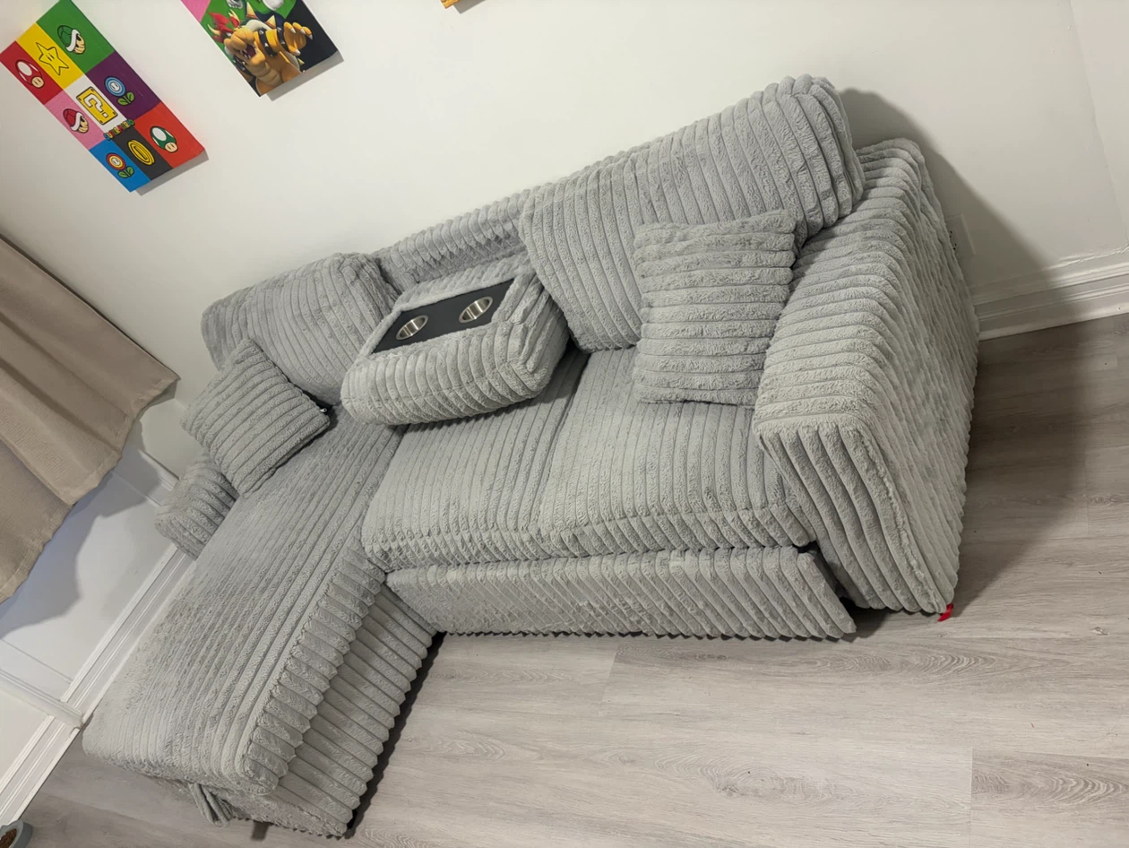 Gray Corduroy Sectional Sofa - photo 3