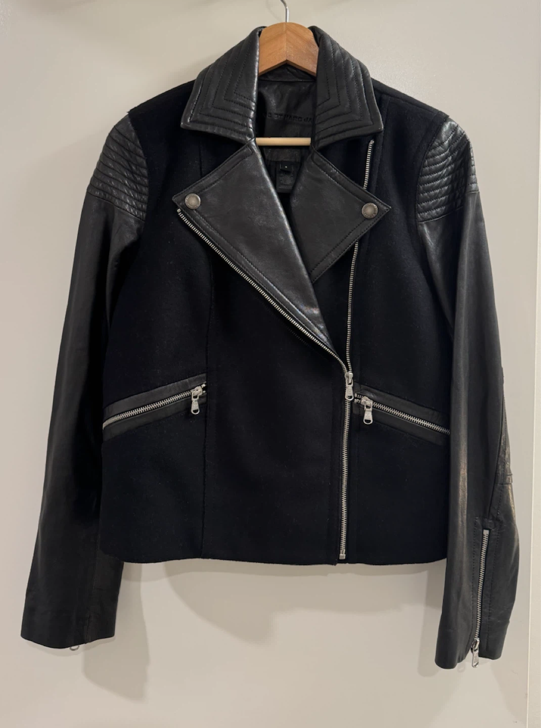 Marc by Marc Jacobs Black Leather & Wool Moto Jacket Size S