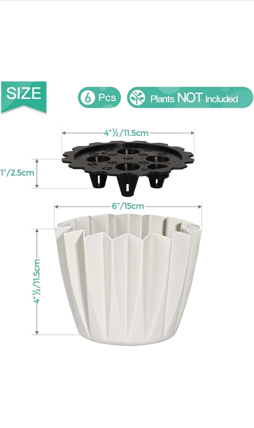 T4U 6 Inch Self Watering Plant Pots - Pack of 6 - White - photo 2