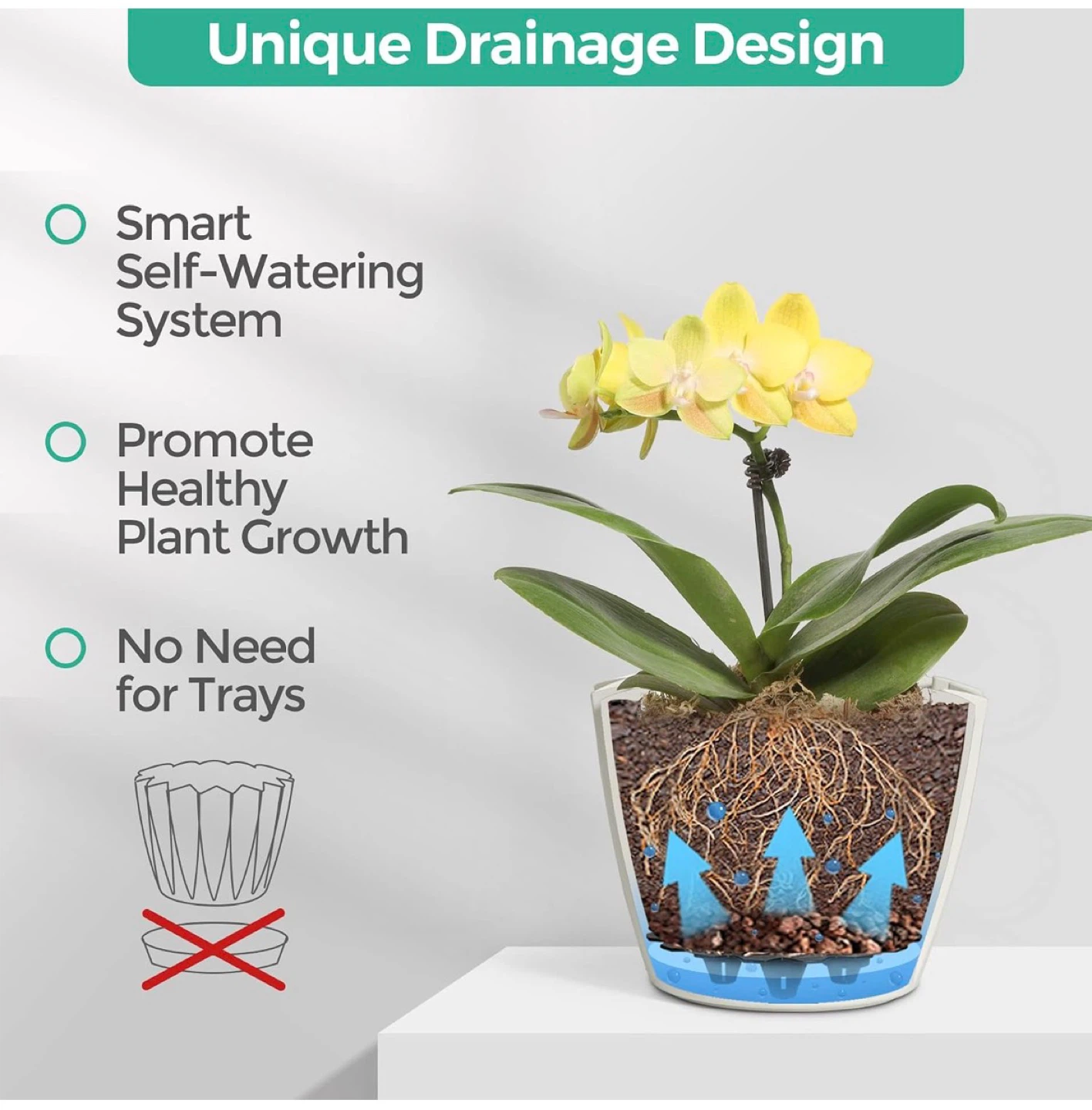 T4U 6 Inch Self Watering Plant Pots - Pack of 6 - White - photo 5