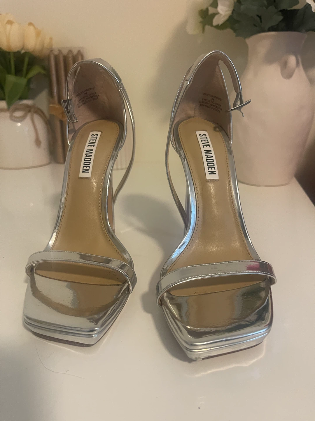 Steve Madden Silver Strappy Heels