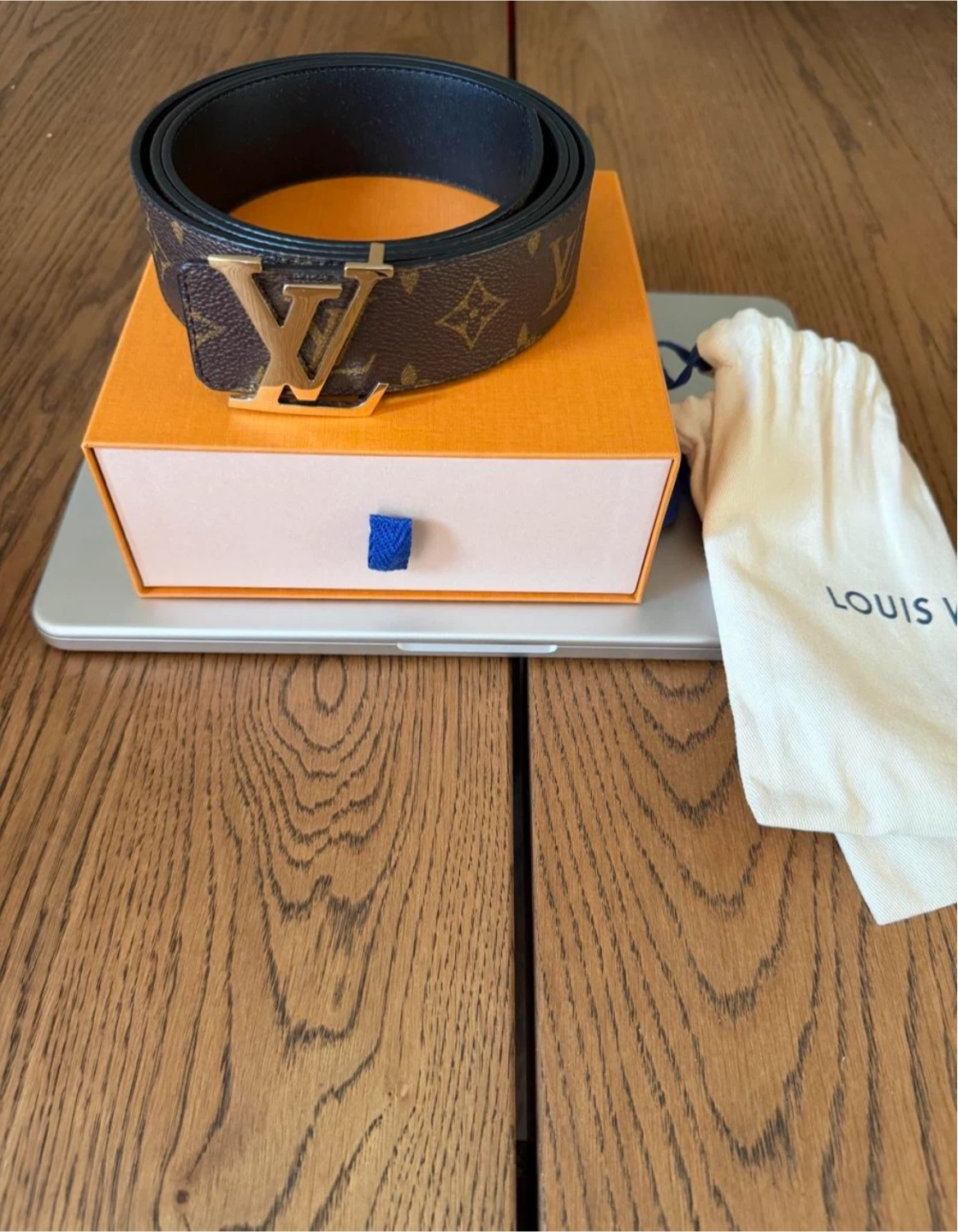 Louis Vuitton Monogram Belt with Gold LV Buckle