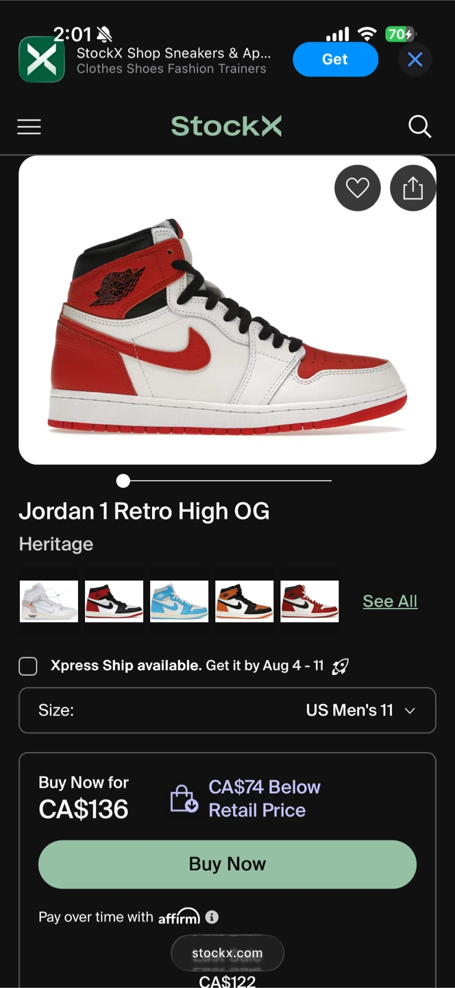 JORDAN 1s OG HERITAGE SIZE 11 - photo 4