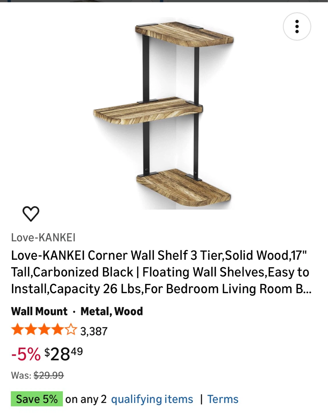 Love-KANKEI Corner Wall Shelf 3 Tier