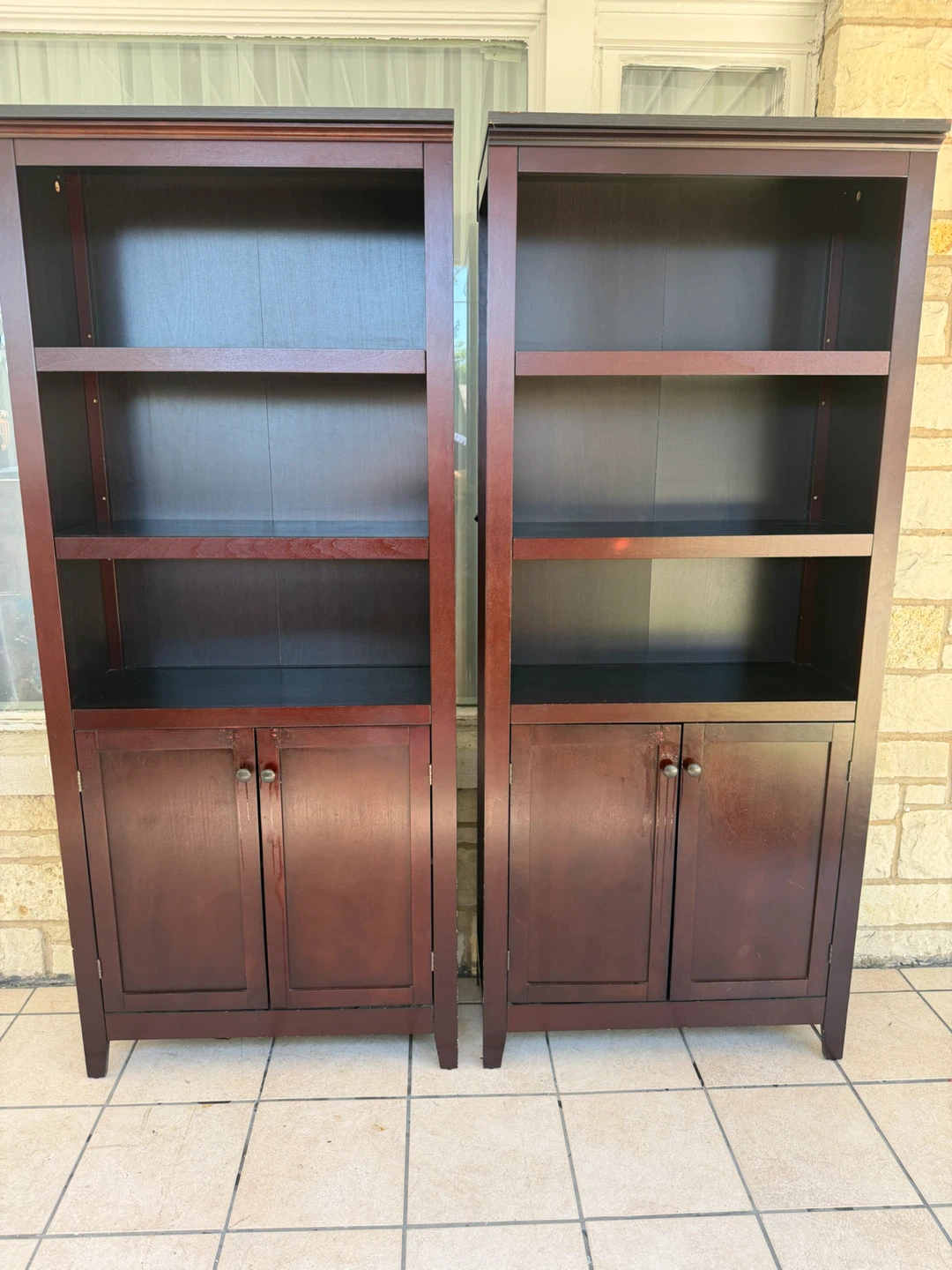 Set of 2 Dark Wood Bookshelves with Cabinets