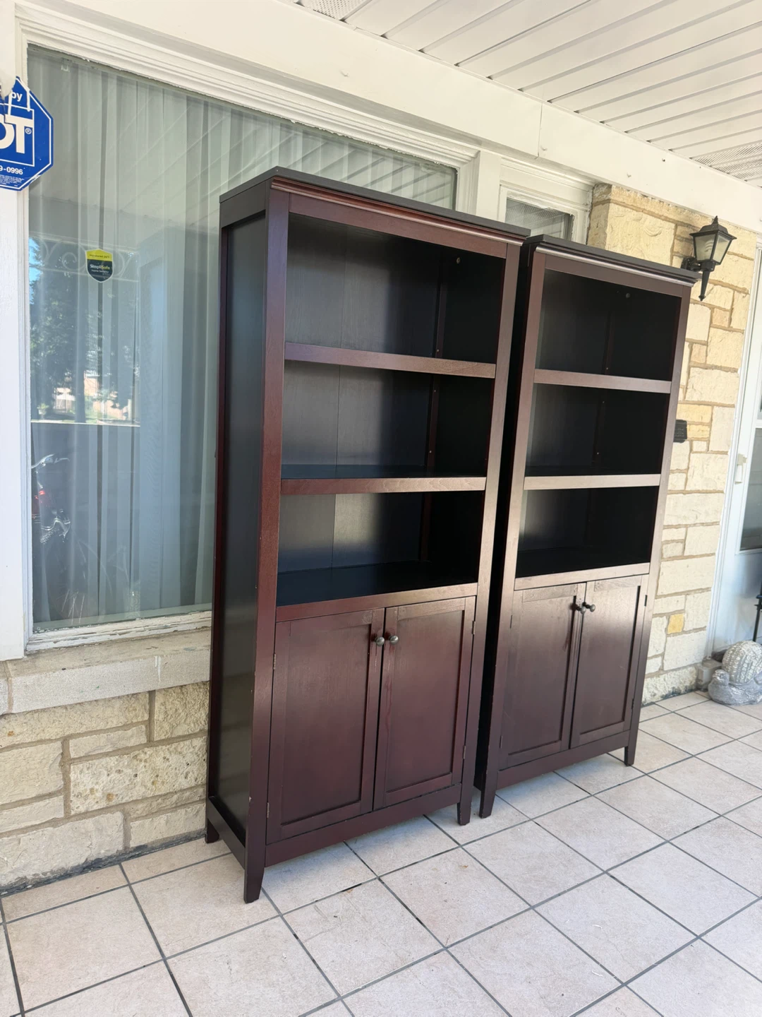 Set of 2 Dark Wood Bookshelves with Cabinets - photo 2
