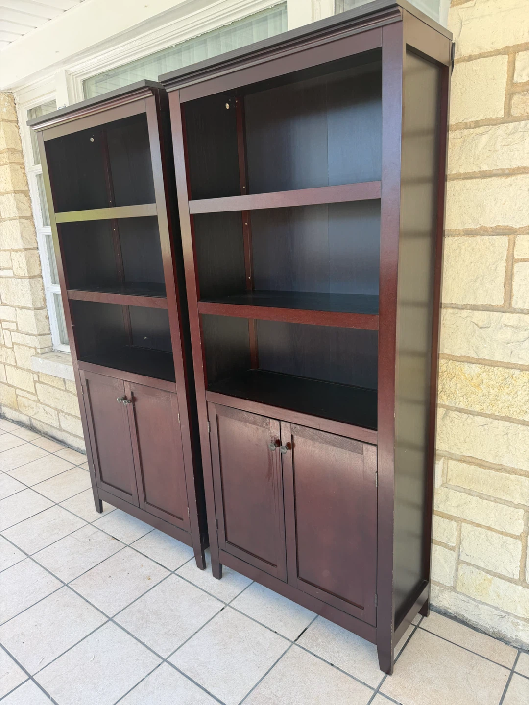 Set of 2 Dark Wood Bookshelves with Cabinets - photo 3