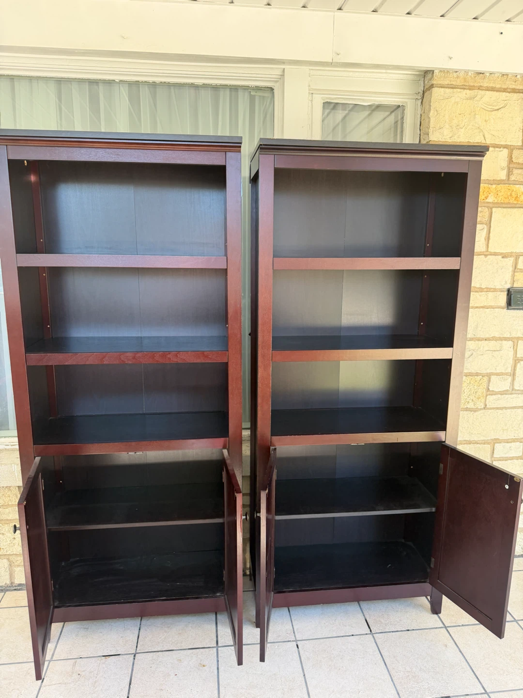 Set of 2 Dark Wood Bookshelves with Cabinets - photo 4