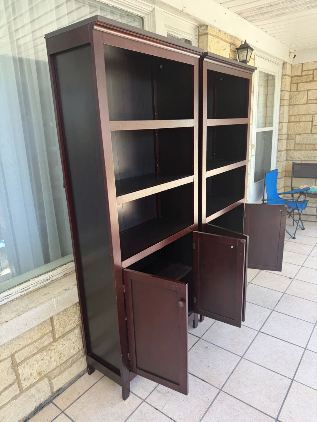 Set of 2 Dark Wood Bookshelves with Cabinets - photo 5