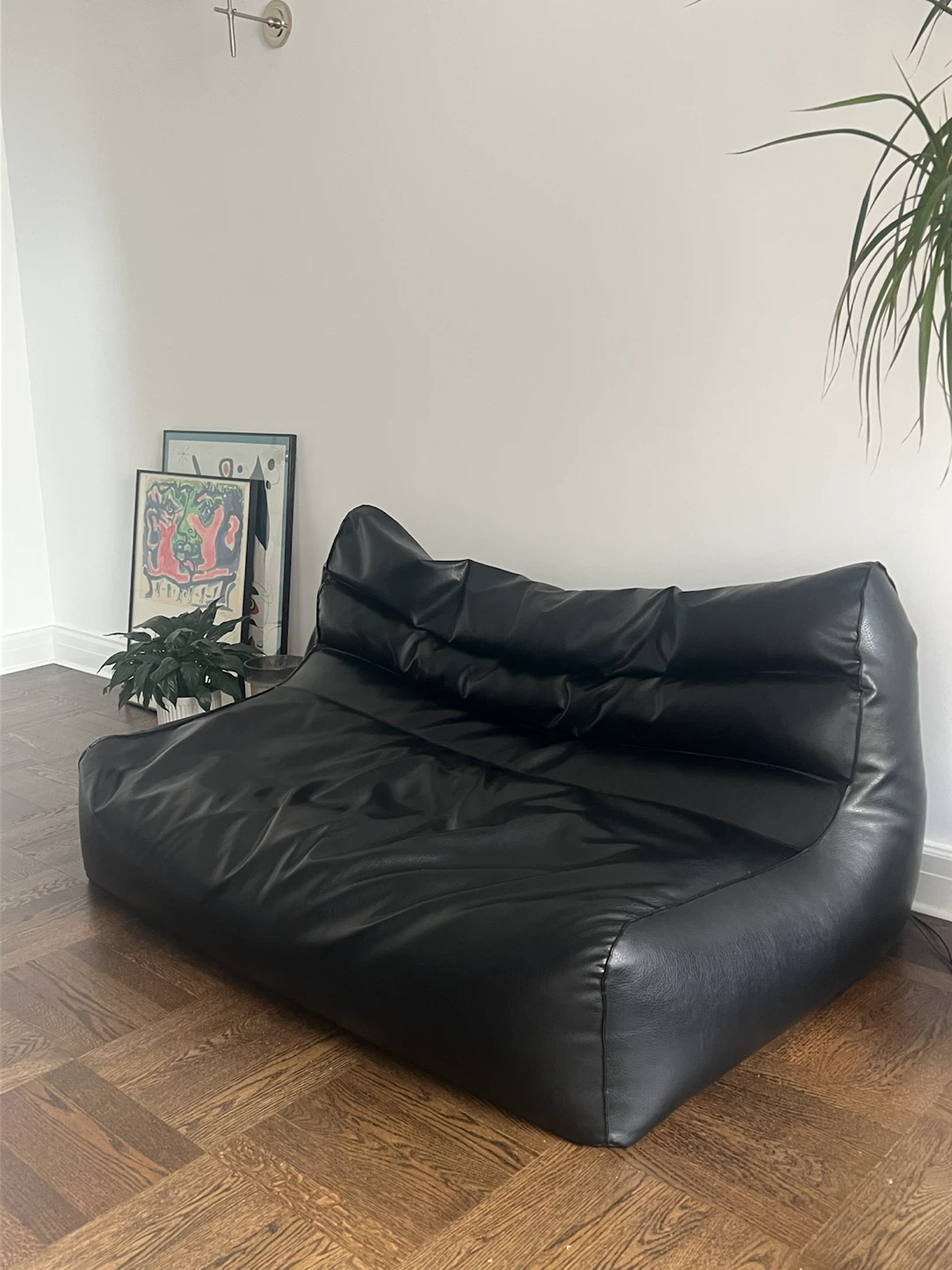 Black Leather Bean Bag Sofa