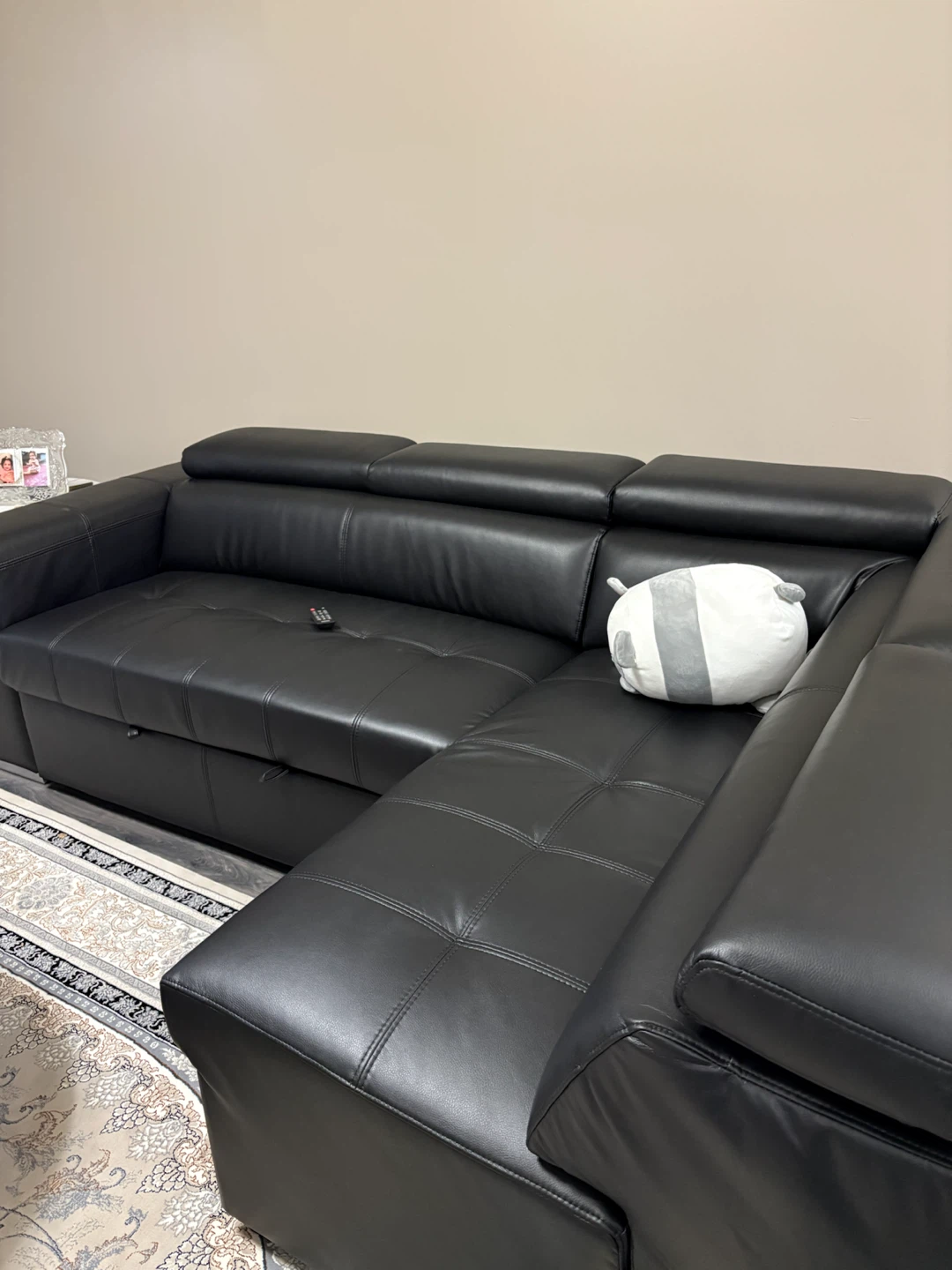 Black Faux Leather Sectional Sofa with Pull-out Bed