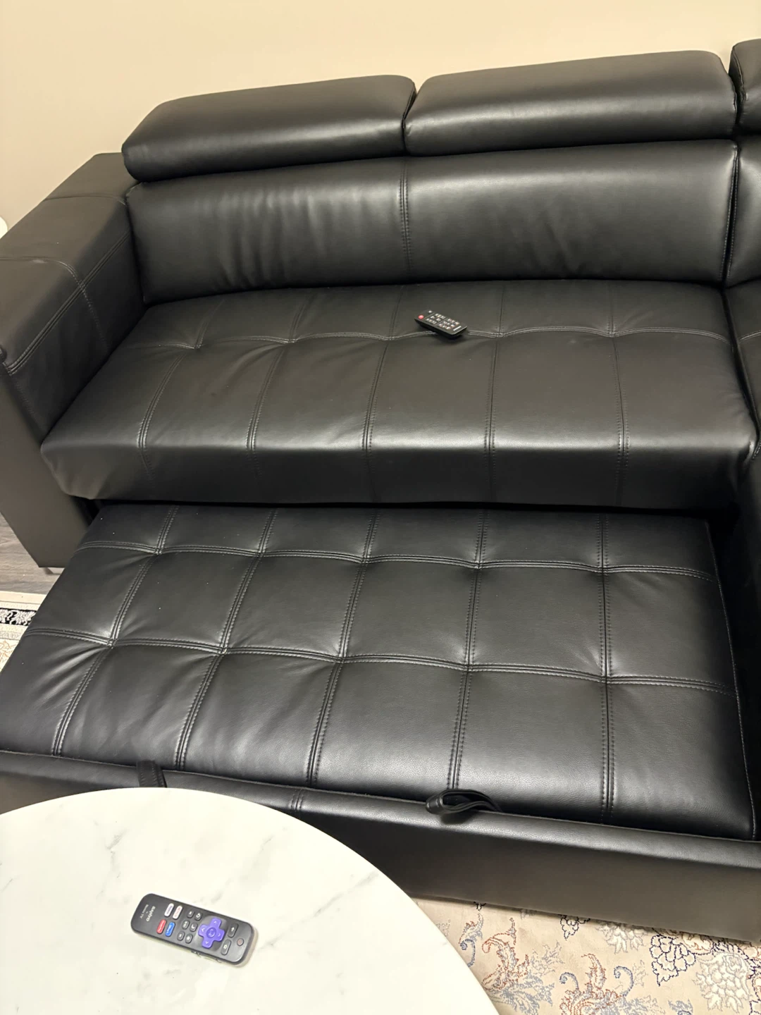 Black Faux Leather Sectional Sofa with Pull-out Bed - photo 2