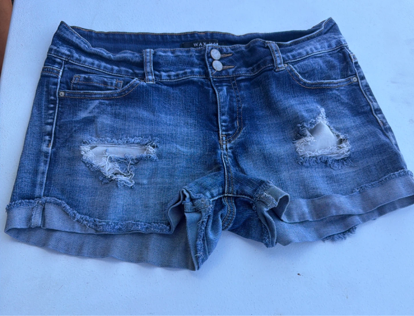 WAX JEANS Distressed Denim Shorts