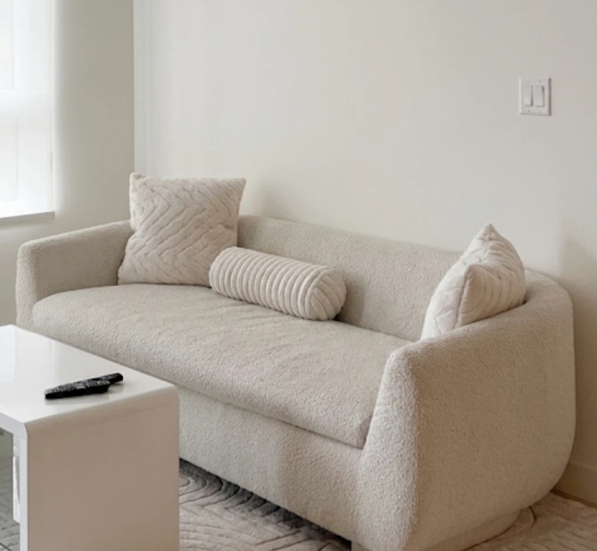 Cream Bouclé Sofa with Cushions - photo 2