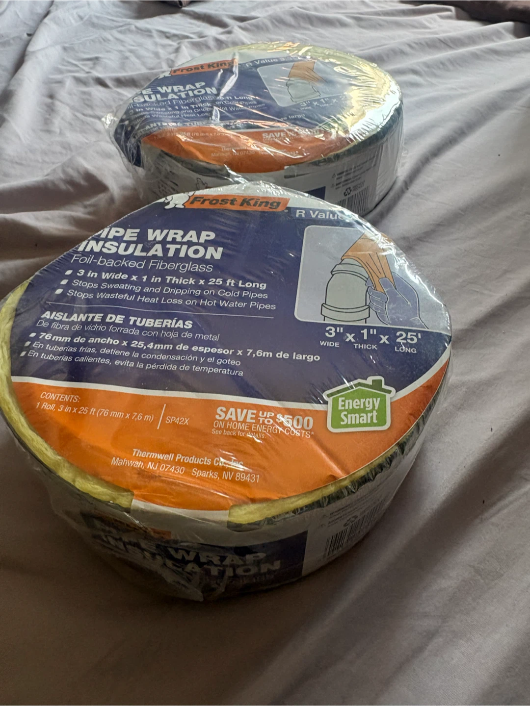 New 2 Frost King Pipe Wrap Insulation - Foil-Backed Fiberglass