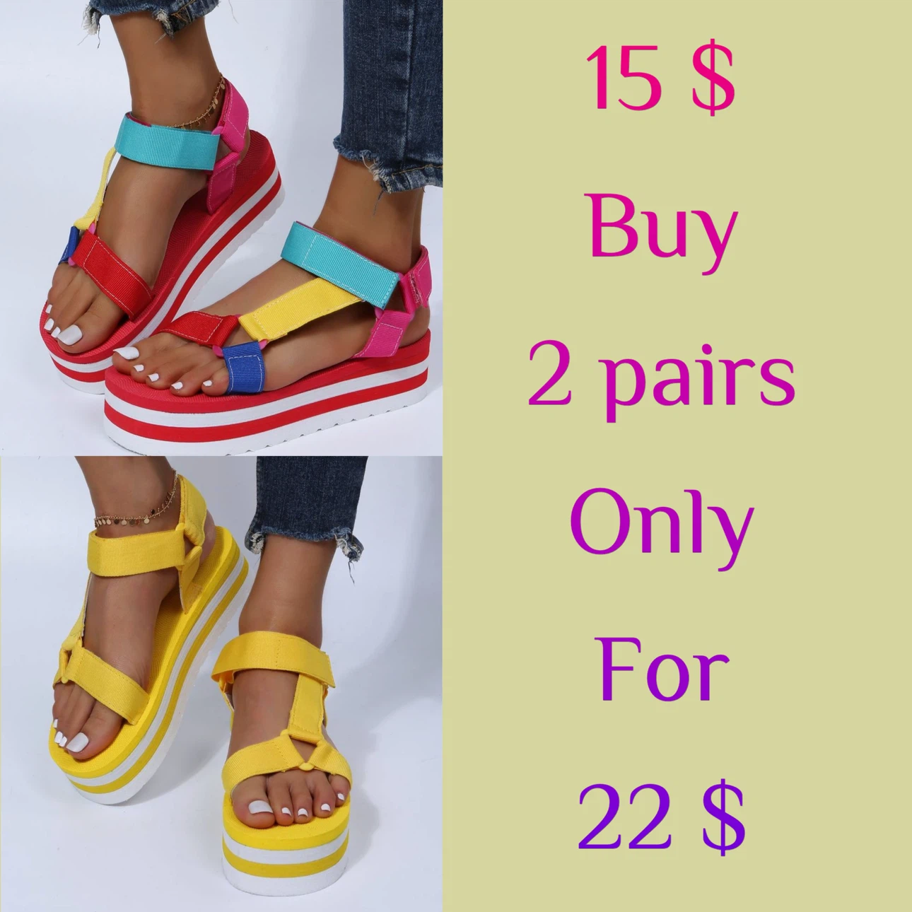 Platform Sandals - Red, Yellow, Pink