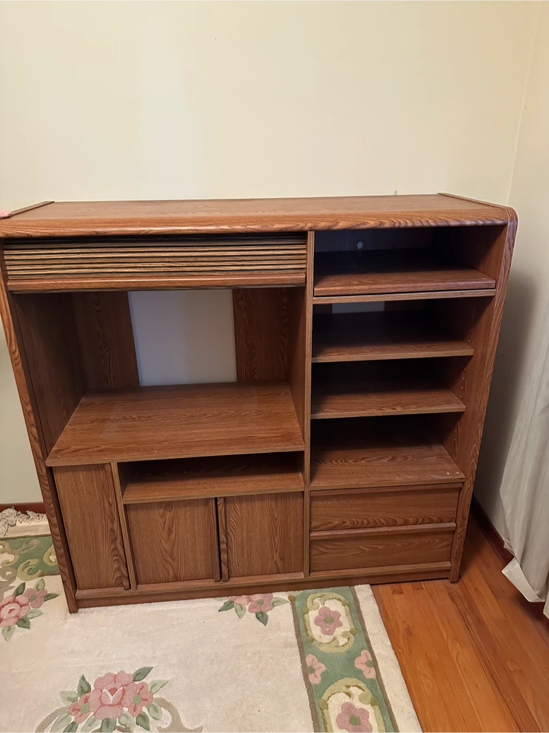 Wooden Entertainment Unit with Roll-Top Desk - photo 2