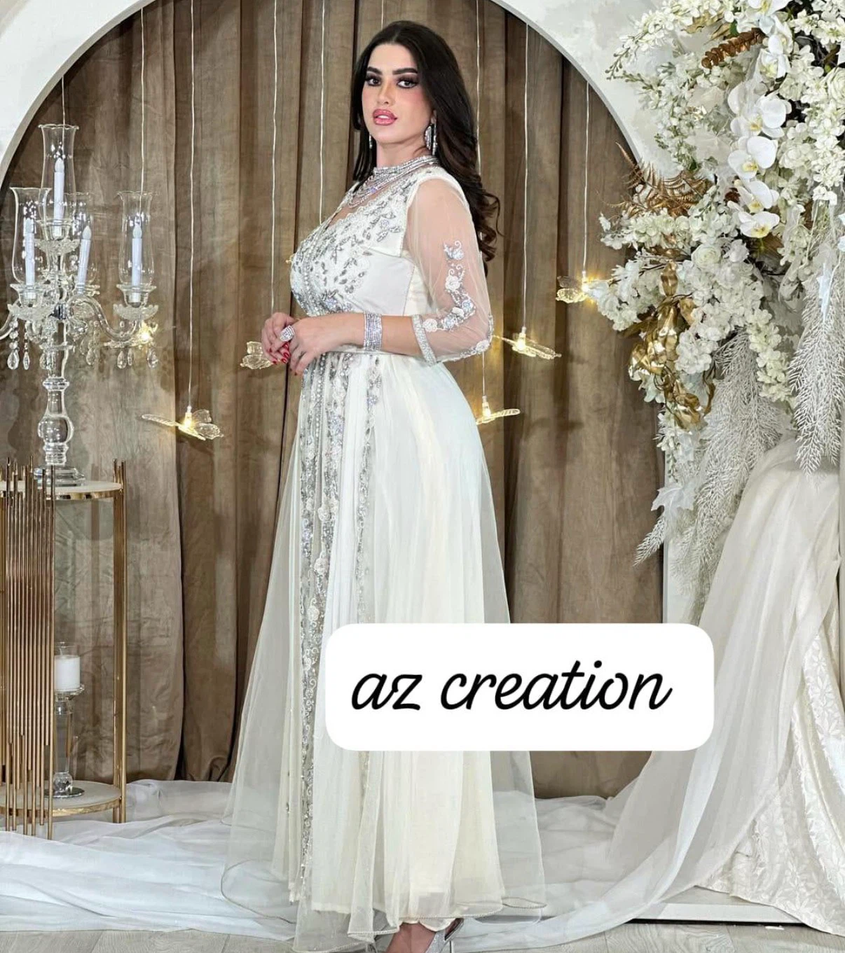 Az Creation White Embroidered Kaftan Dress - photo 2