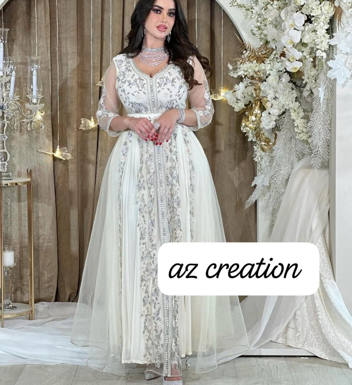 Az Creation White Embroidered Kaftan Dress - photo 3
