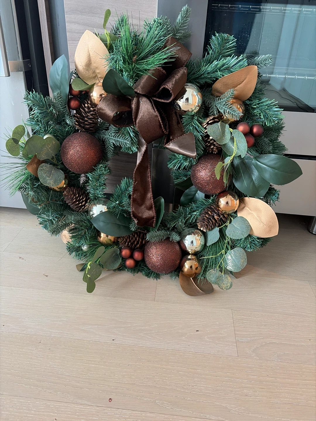 Christmas Wreath with Ornaments and Pinecones