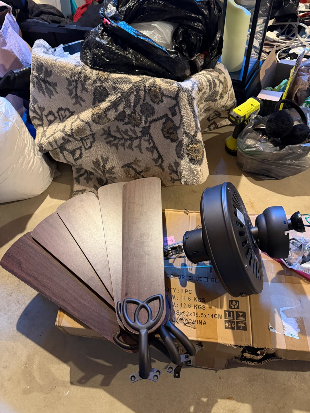 Black Ceiling Fan with Wood-Tone Blades