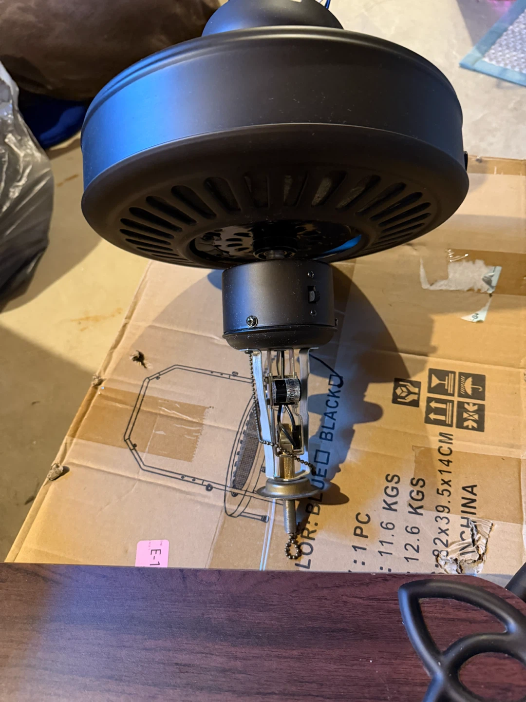 Black Ceiling Fan with Wood-Tone Blades - photo 3