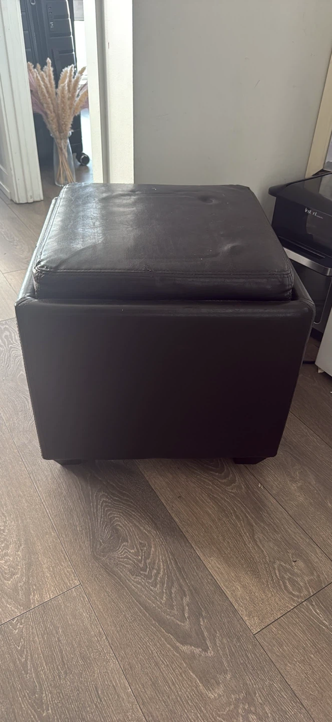 Dark Brown Faux Leather Storage Ottoman
