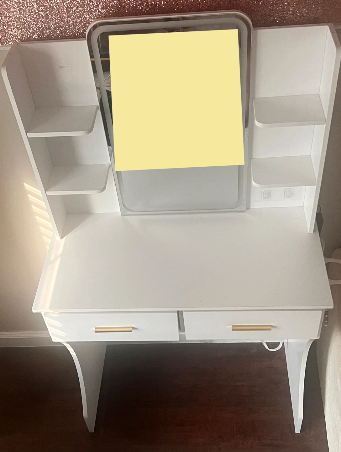 White Vanity Desk with Lighted Mirror and Stool