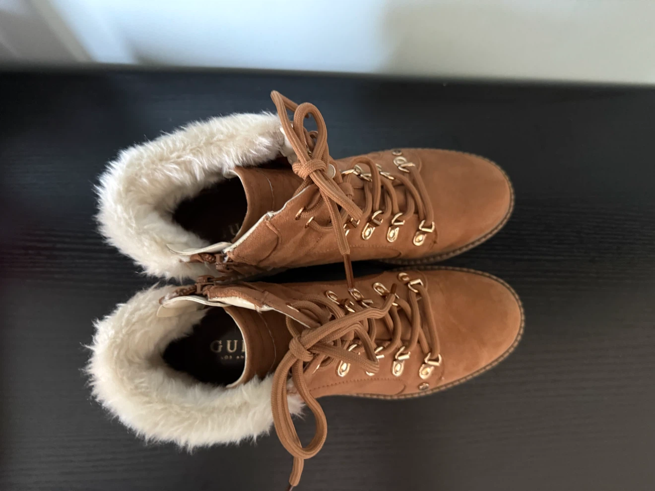 GUESS Women's Tan Faux Suede Fur Lined Lace-Up Boots - photo 3