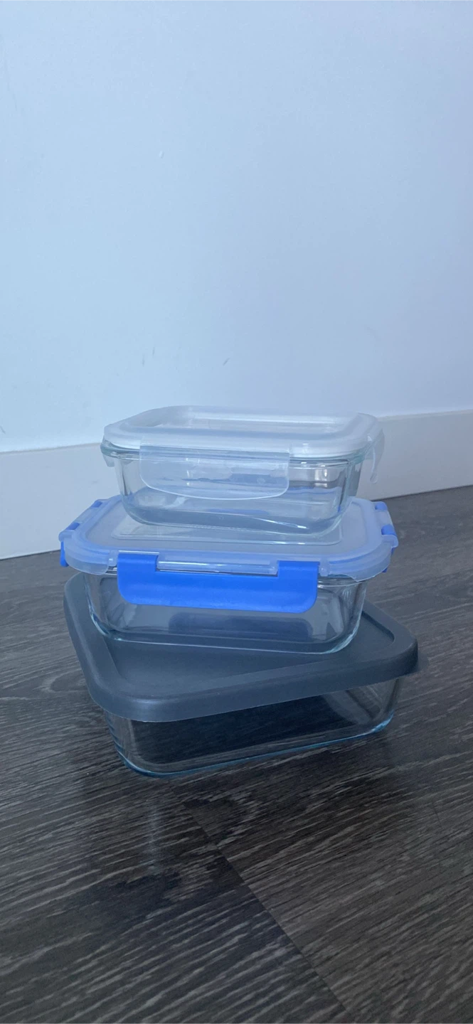 Set of 3 Glass Food Storage Containers with Lids