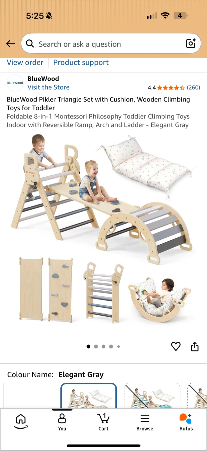 BlueWood Pikler Triangle Set with Cushion - Elegant Gray