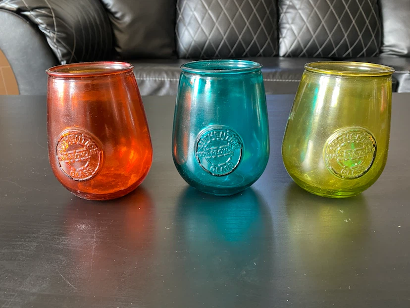 Set of 3 Coloured Glass Tumblers