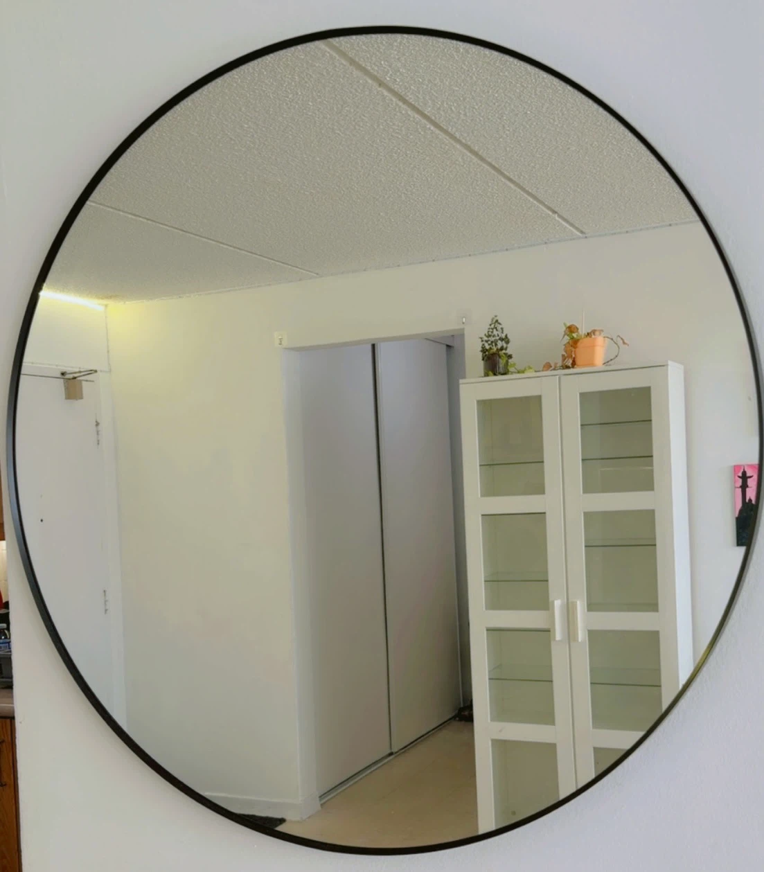 Large Round Wall Mirror with Black Frame