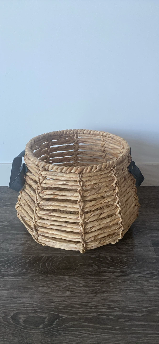 Woven Basket with Faux Leather Handles