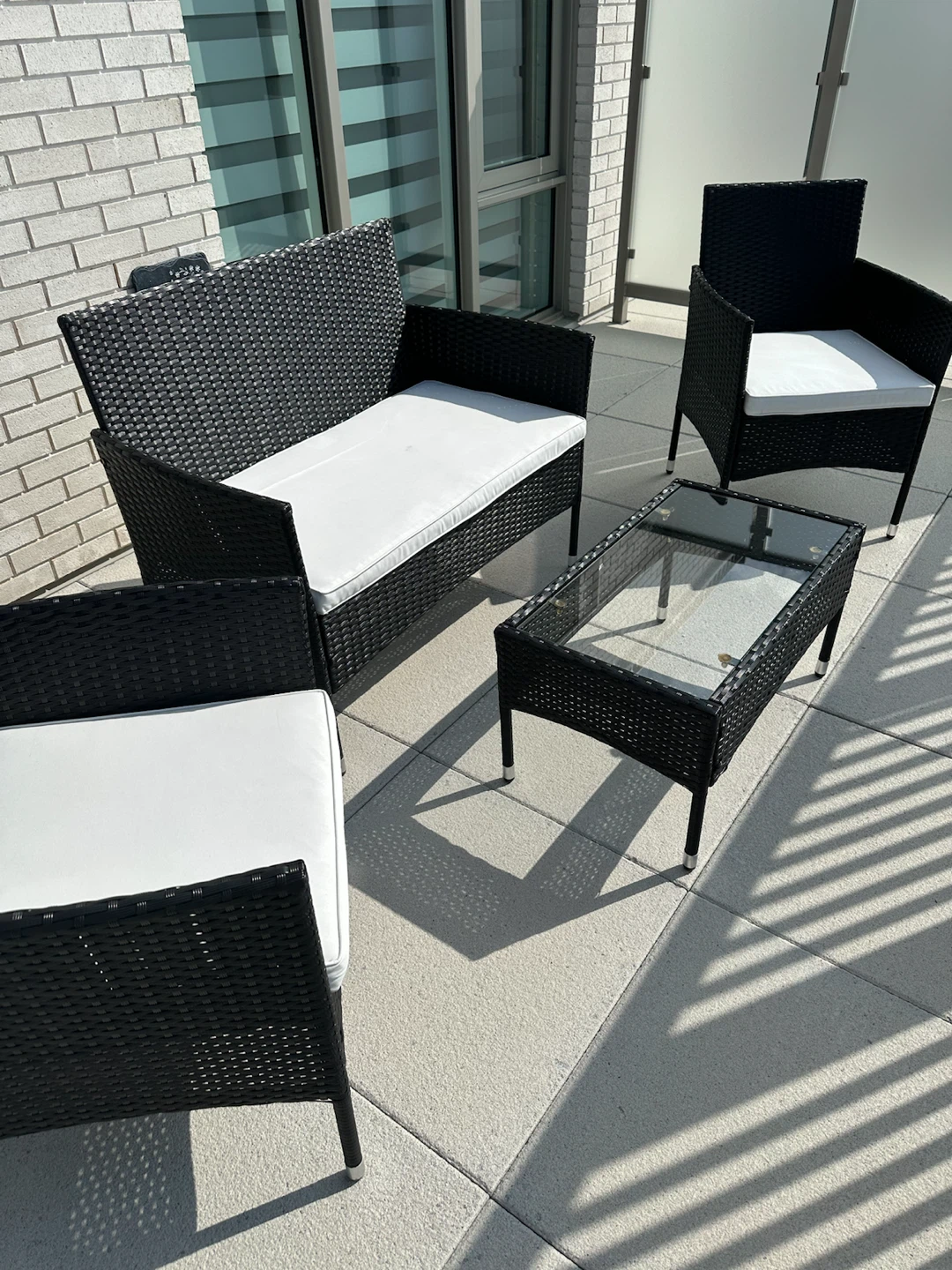 Wicker Patio Set with Glass Coffee Table