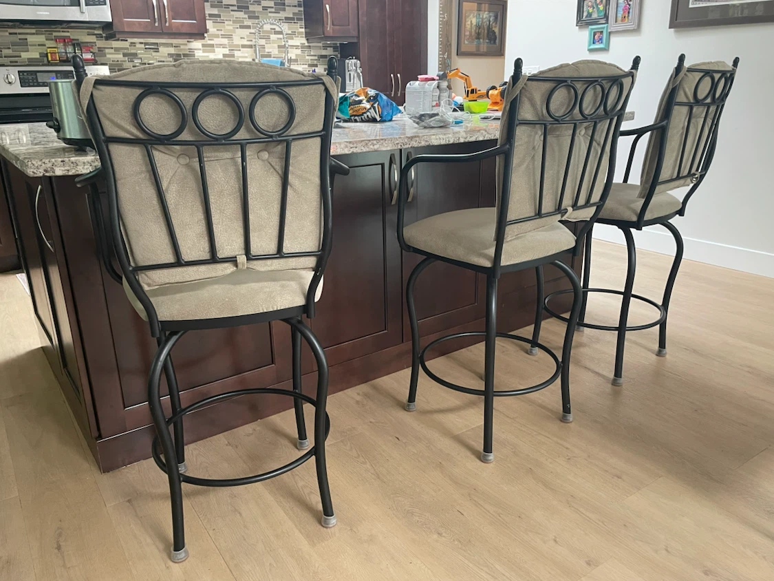 Set of 3 Sturdy Metal Counter Stools w/greige cushions - PU NW - photo 2