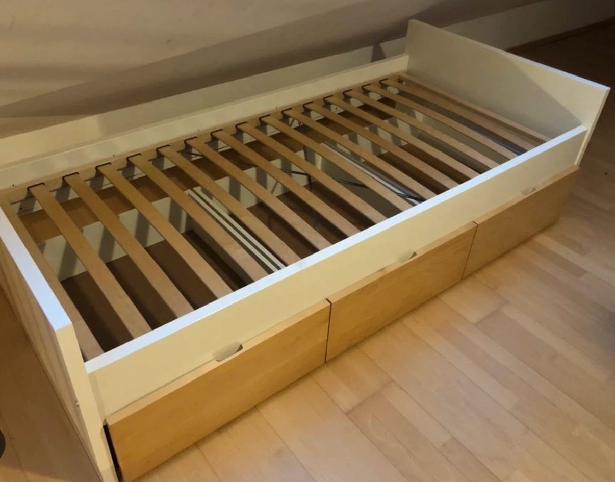 IKEA BREKKE twin bed frame with 3 drawers